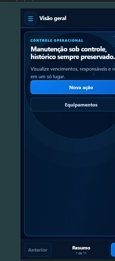 SNO Manutenção em uma tela de celular